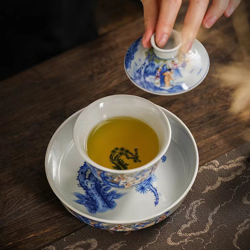 Night Banquet of Antique Blue and White Porcelain Gaiwan