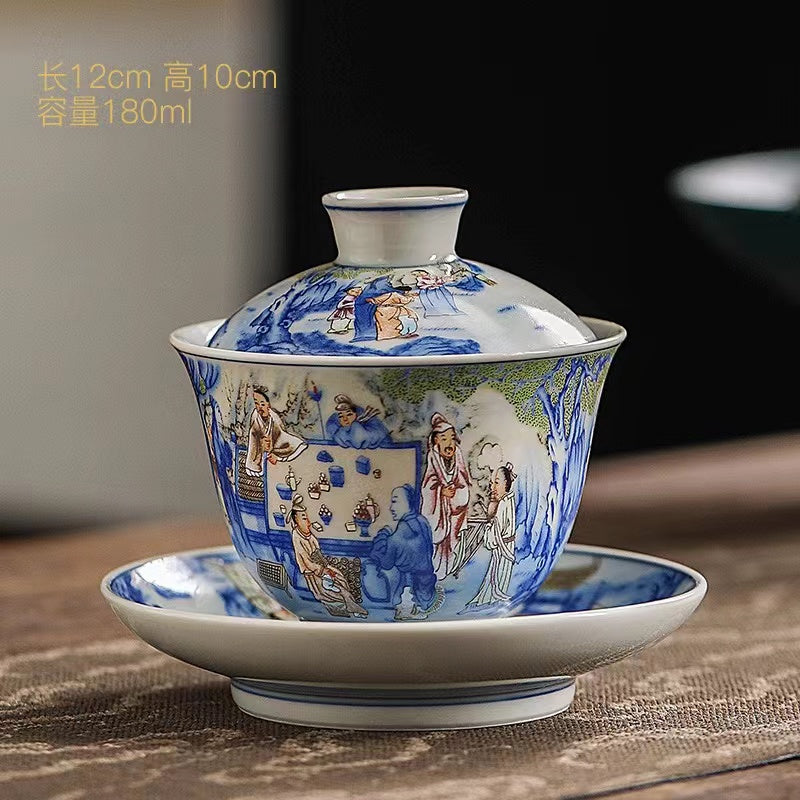 Night Banquet of Antique Blue and White Porcelain Gaiwan