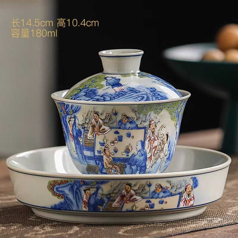 Night Banquet of Antique Blue and White Porcelain Gaiwan