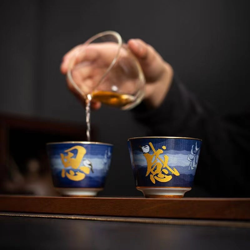 Blue and white Thanksgiving ceramic high-grade Tea cup