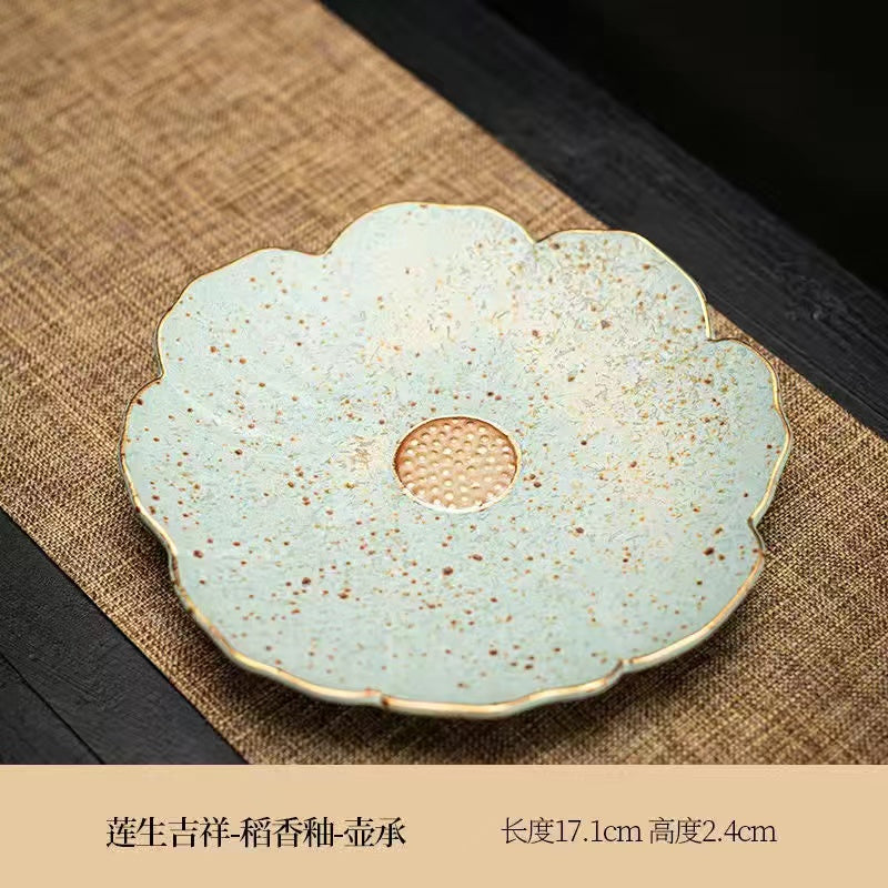 Guofeng Dry and Wet Tea Inherits High Quality Pink Blue White Porcelain Lotus Heart Ornament