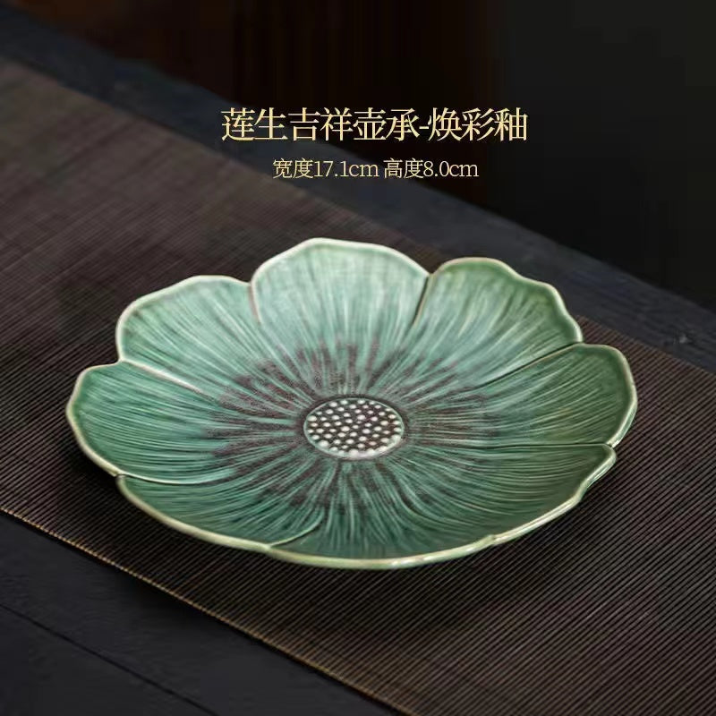 Guofeng Dry and Wet Tea Inherits High Quality Pink Blue White Porcelain Lotus Heart Ornament