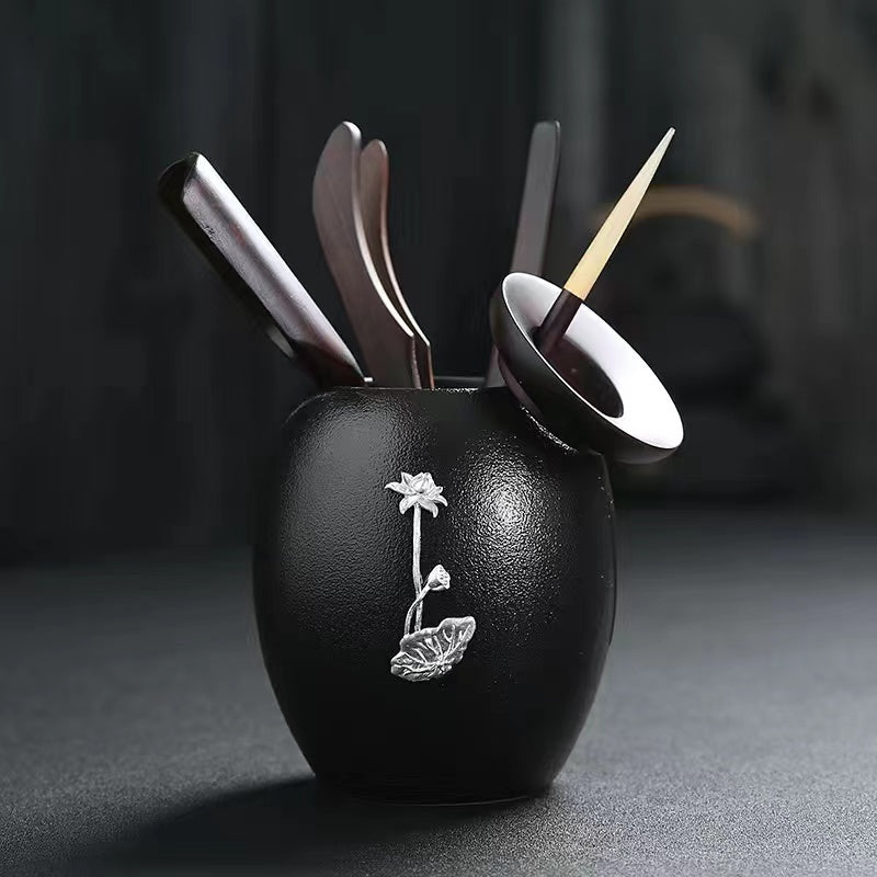 Tea ceremony six gentlemen combination suit ebony bucket, teaspoon, tea folder, tea tray accessories