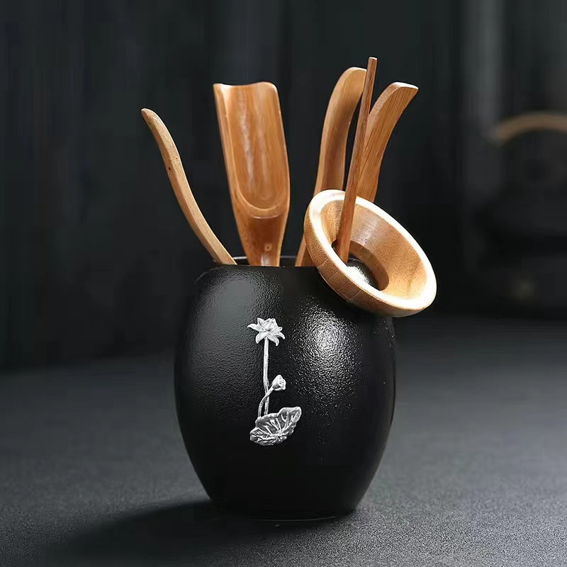 Tea ceremony six gentlemen combination suit ebony bucket, teaspoon, tea folder, tea tray accessories