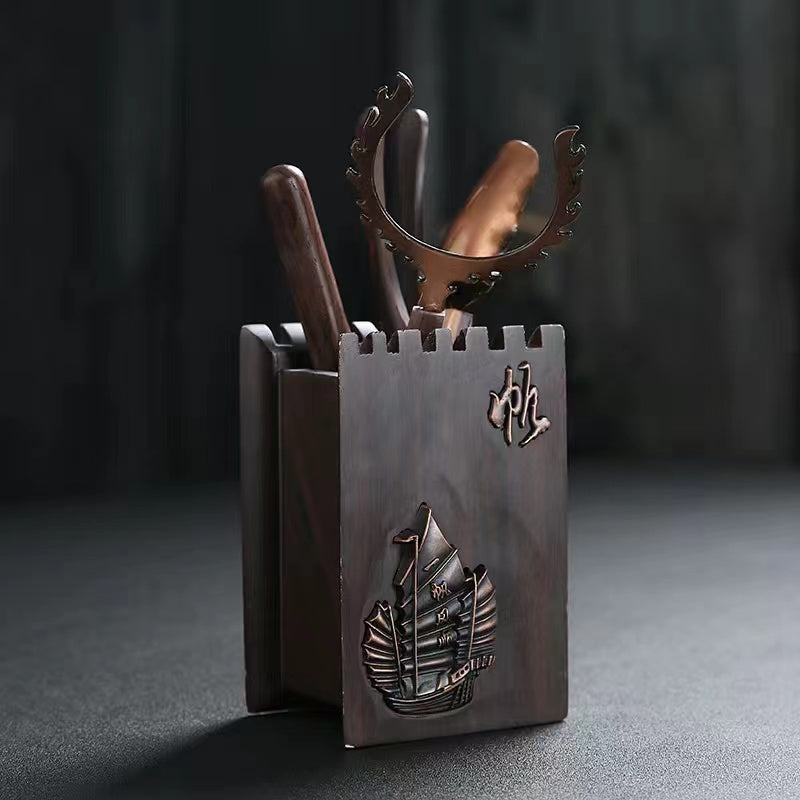 Tea ceremony six gentlemen combination suit ebony bucket, teaspoon, tea folder, tea tray accessories