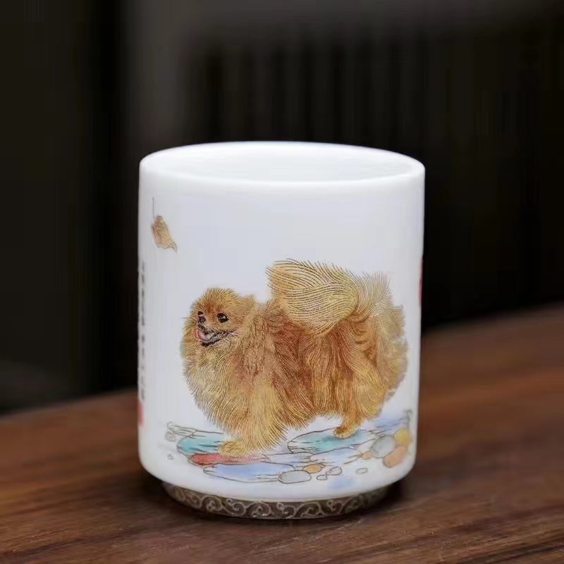 Sheep Butter Jade Pure White Chinese Zodiac Ceramic Tea Cup Set