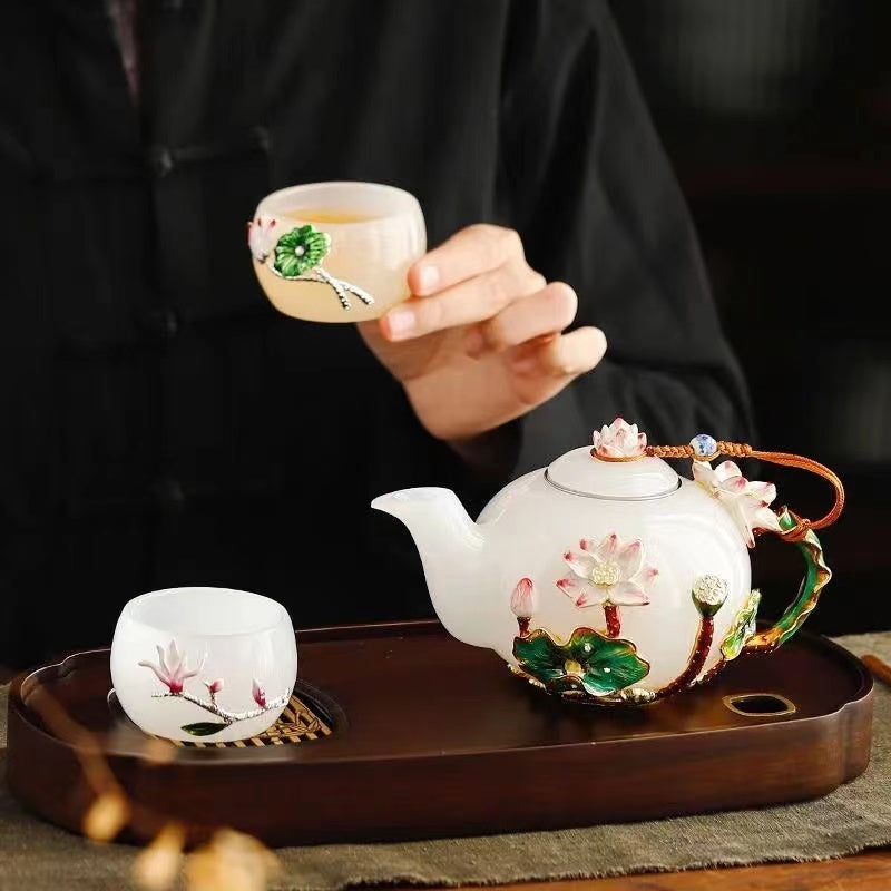 White jade enamel color heat-resistant high-end teapot