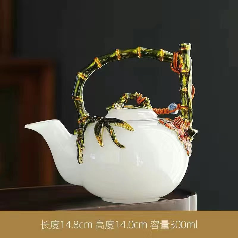 White jade enamel color heat-resistant high-end teapot