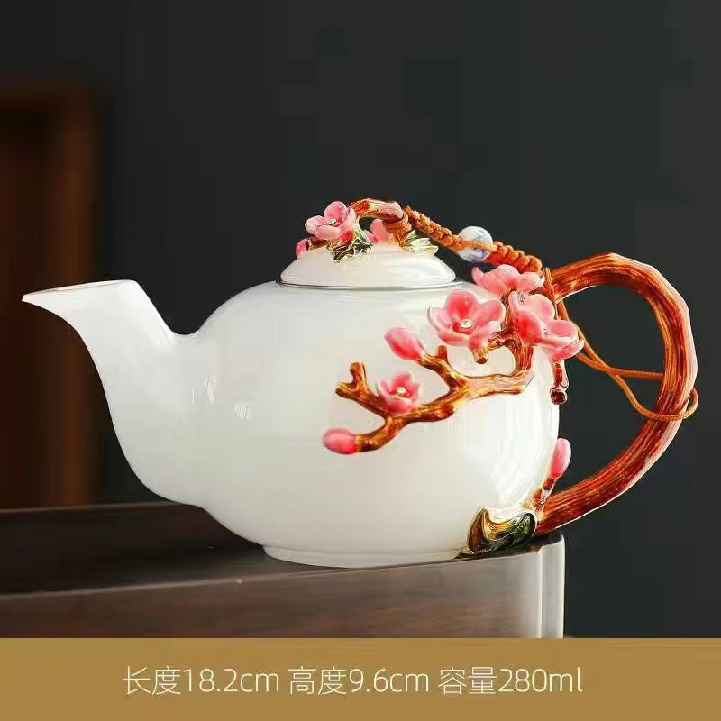 White jade enamel color heat-resistant high-end teapot