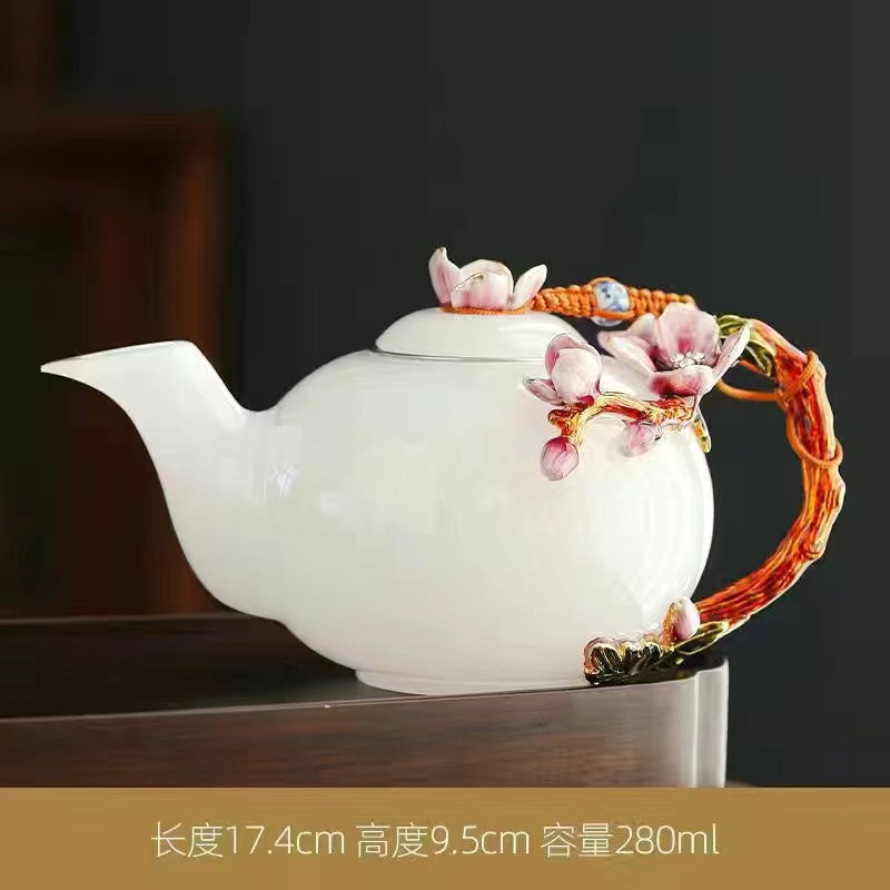 White jade enamel color heat-resistant high-end teapot