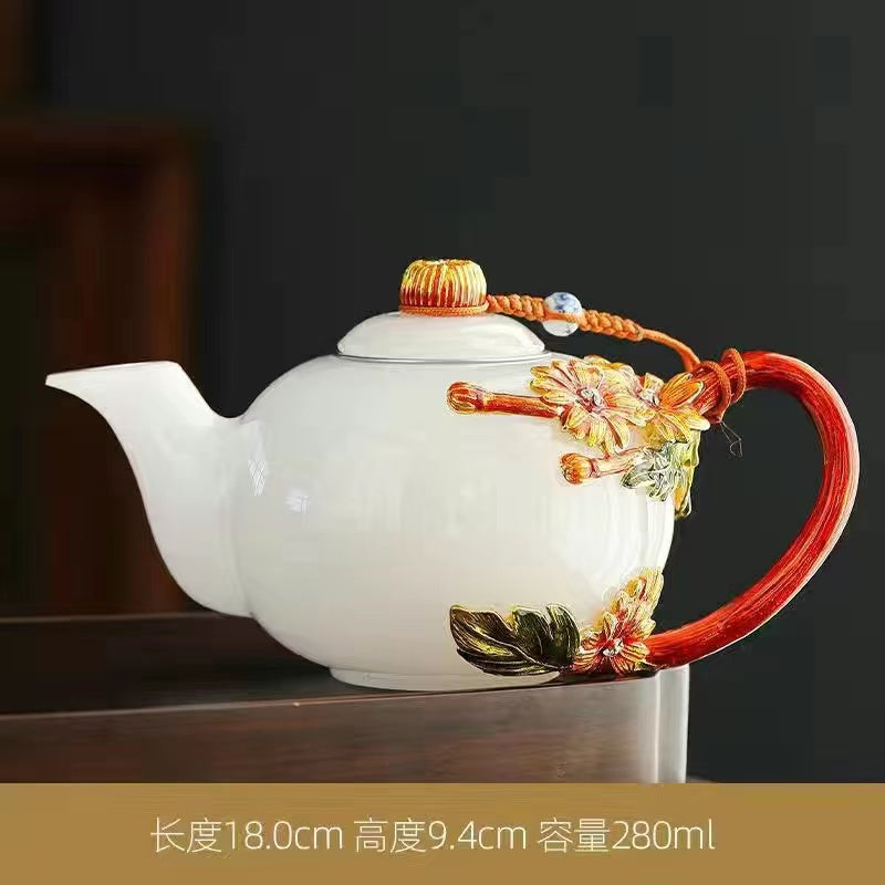 White jade enamel color heat-resistant high-end teapot