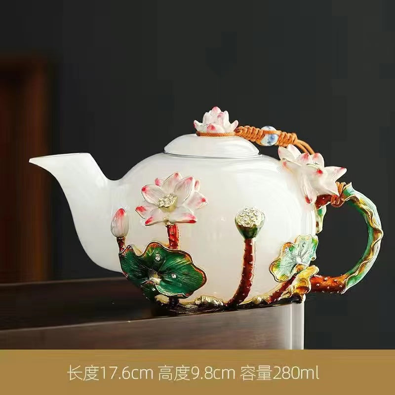 White jade enamel color heat-resistant high-end teapot