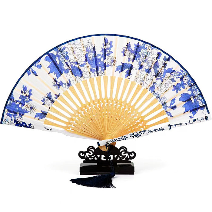 Blue and white fan Handmade folding fan 21cm