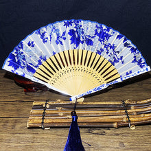 Load image into Gallery viewer, Blue and white fan Handmade folding fan 21cm
