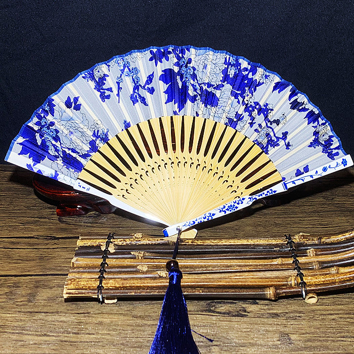 Blue and white fan Handmade folding fan 21cm