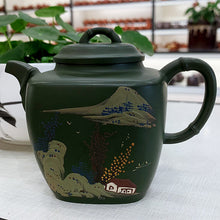 Load image into Gallery viewer, Green hand-painted purple clay teapot
