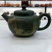 Load image into Gallery viewer, Green hand-painted purple clay teapot
