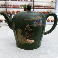 Load image into Gallery viewer, Green hand-painted purple clay teapot
