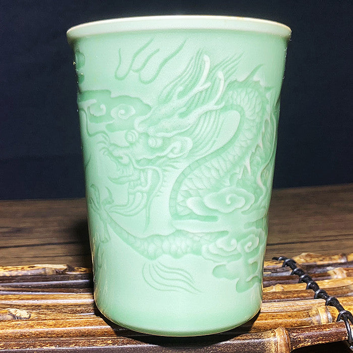 Celadon Dragon and Phoenix and Kirin and Flying Tiger Beer Cup