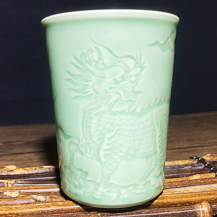 Celadon Dragon and Phoenix and Kirin and Flying Tiger Beer Cup