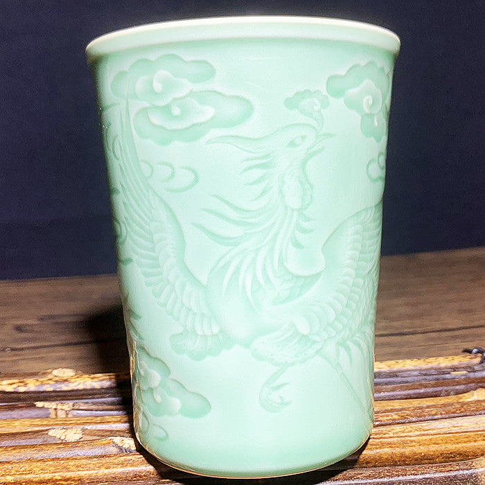 Celadon Dragon and Phoenix and Kirin and Flying Tiger Beer Cup