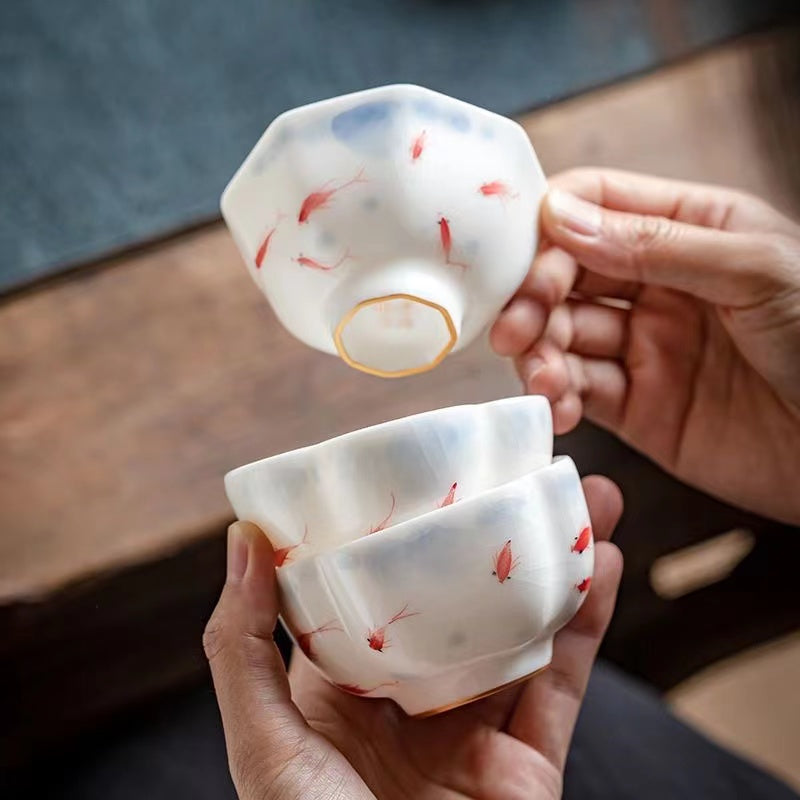 Mutton jade hand painted koi Tea cup