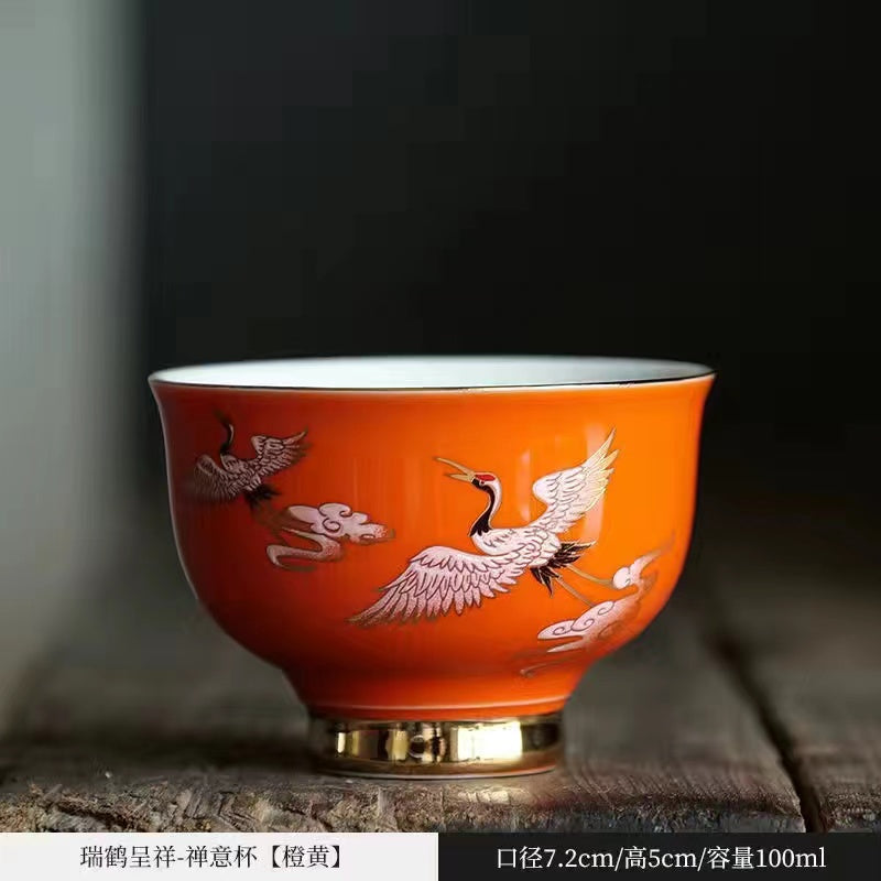 High grade sheepskin jade porcelain enamel tea cup