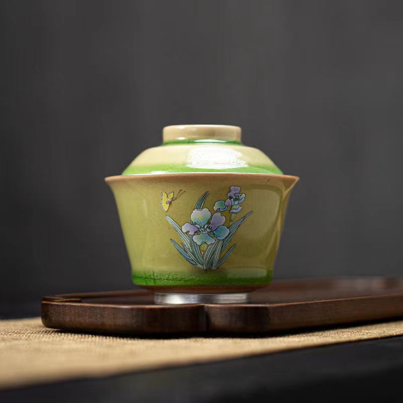 Palace Glazed Orchid Ercai Cover Bowl