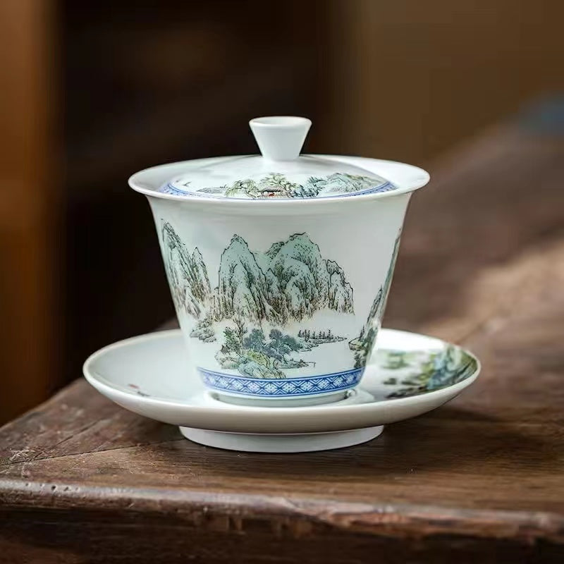 Blue and white landscape bowl Gaiwan