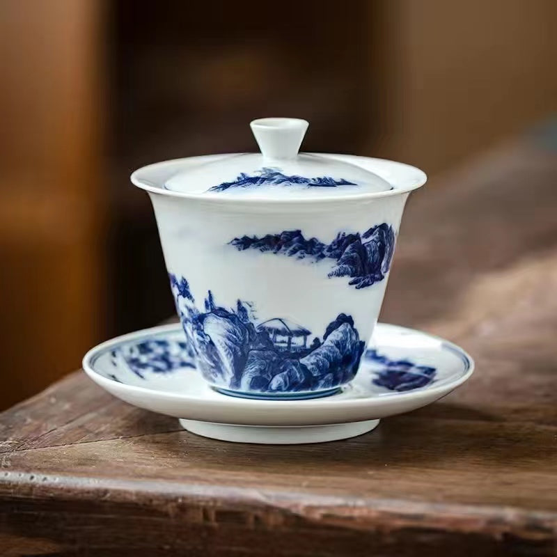 Blue and white landscape bowl Gaiwan