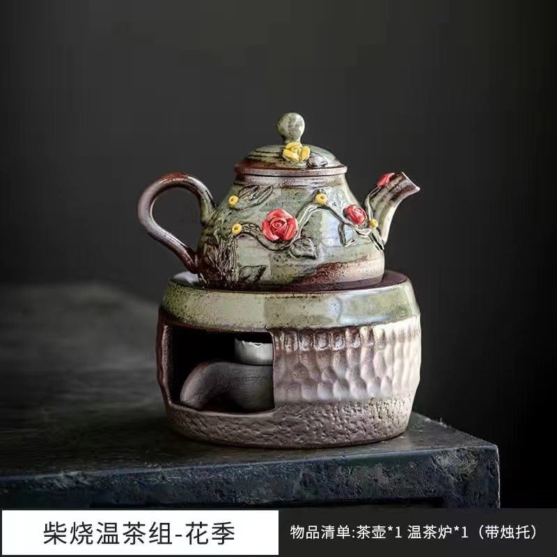 Coarse pottery antique raw mineral candle teapot