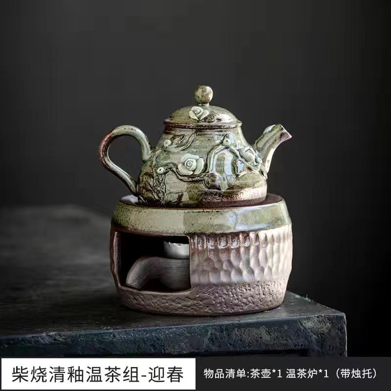 Coarse pottery antique raw mineral candle teapot