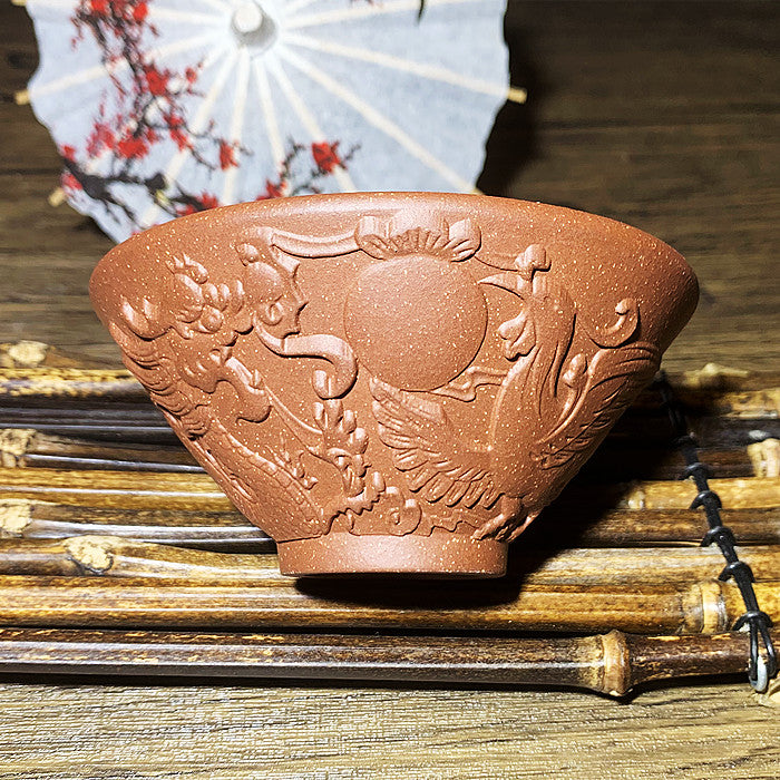 Purple sand Dragon and Phoenix Carving Teacup