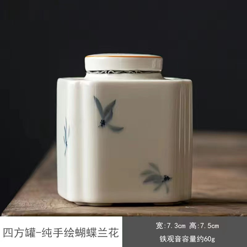 Pure hand-painted orchid sealed tea Jar