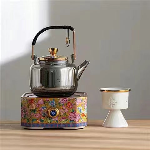 China-Chic Style Enamel Color TV Pottery Stove Household Ceramic Tea Set