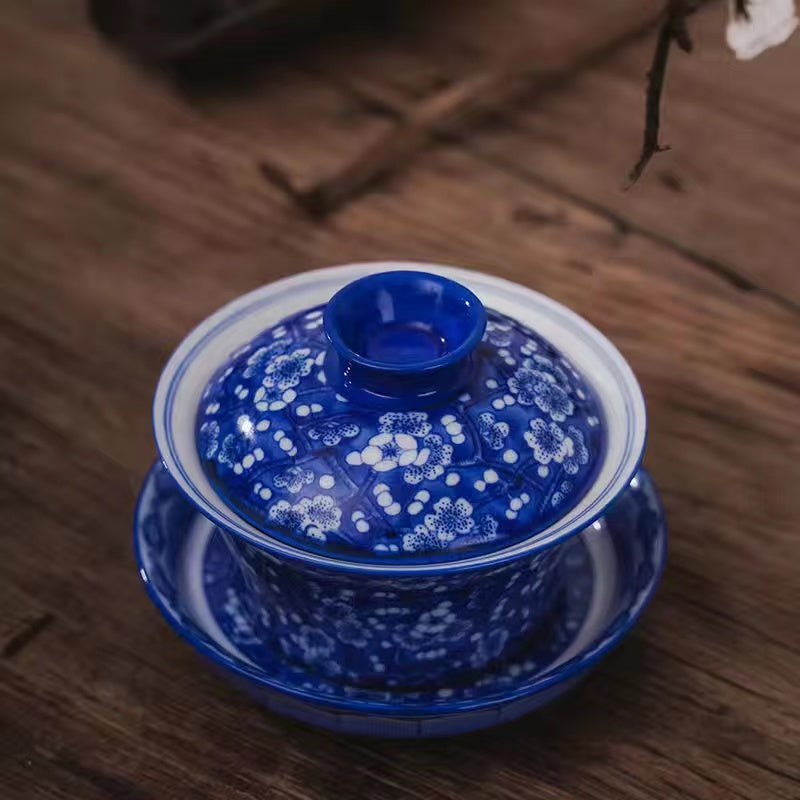 Dehua Ceramic Tea Set Ice Plum Sancai Cover Bowl Giawan