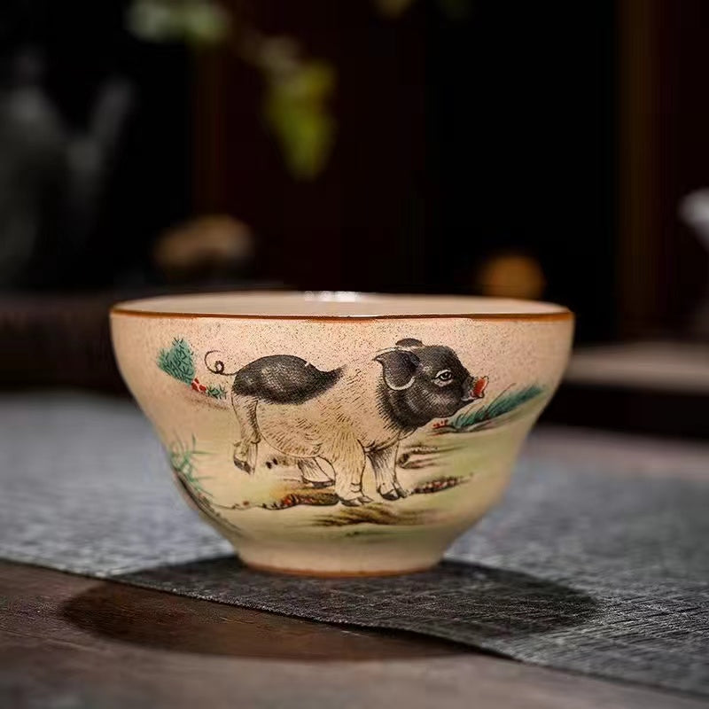 Coarse pottery restoring the ancient Chinese zodiac Teacup