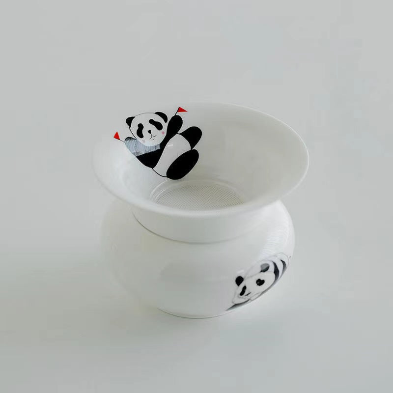 Red Panda White Porcelain Tea Hourglass Tea Filter