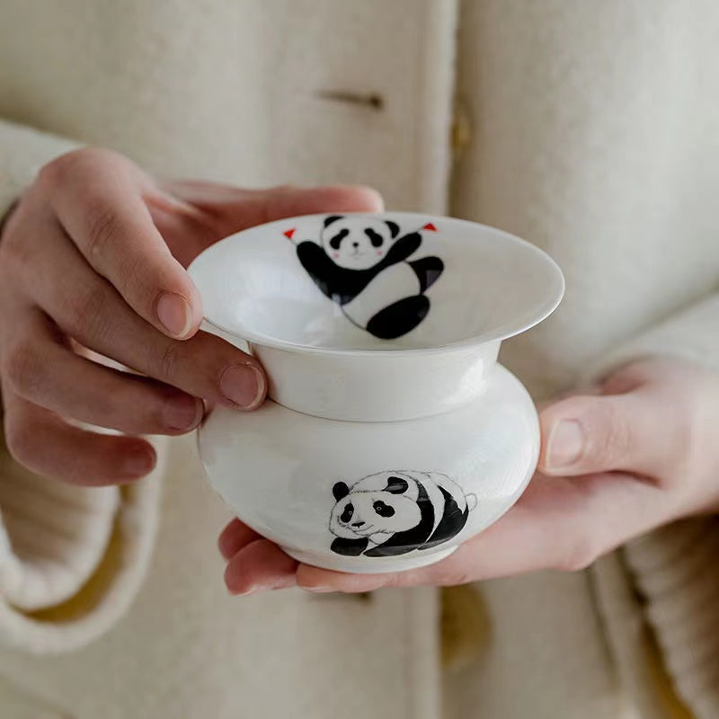 Red Panda White Porcelain Tea Hourglass Tea Filter