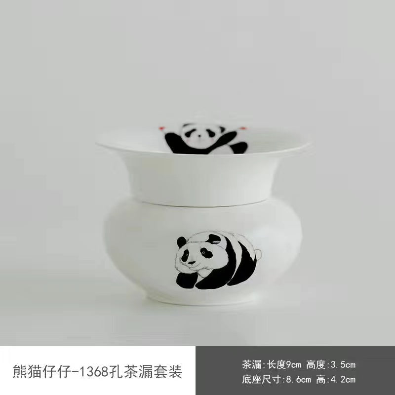 Red Panda White Porcelain Tea Hourglass Tea Filter