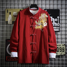 Load image into Gallery viewer, Cotton and linen Chinese style embroidered dragon jacket
