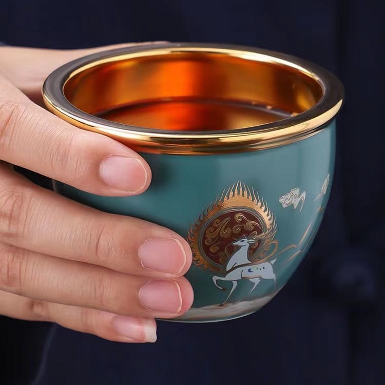 Master Collection----Five Coloured Deer Gold Master Mug Master Hand Gilt Mug Tea cup (M425)