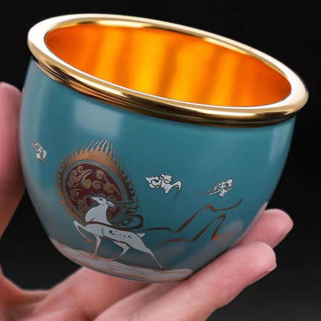 Master Collection----Five Coloured Deer Gold Master Mug Master Hand Gilt Mug Tea cup (M425)