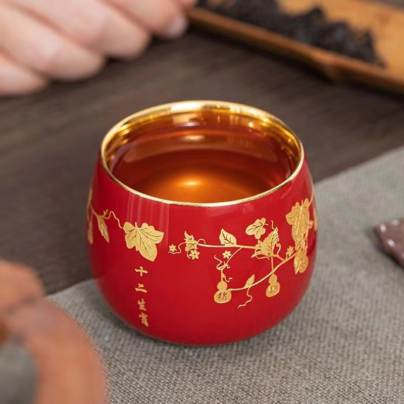 Master Collection----12 Zodiac Gourd Gold Tea Cup (M426)