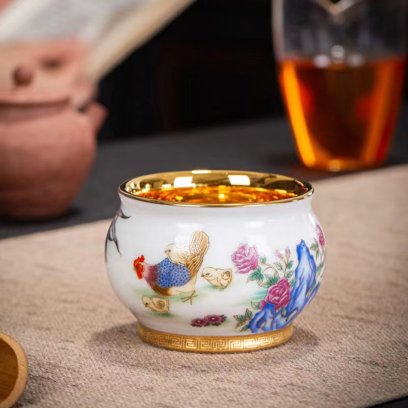 Master Collection-----24k gold teacup rooster Tea Cup (M427)