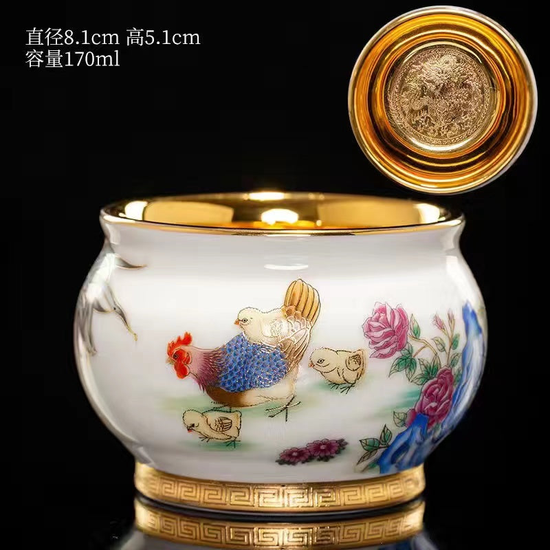 Master Collection-----24k gold teacup rooster Tea Cup (M427)