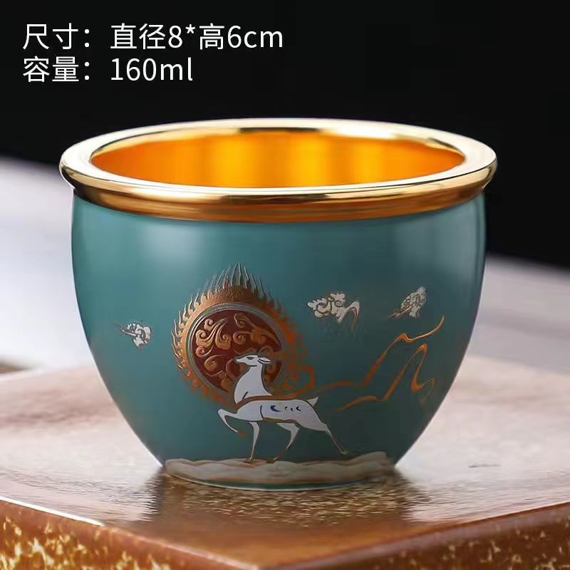 Master Collection----Five Coloured Deer Gold Master Mug Master Hand Gilt Mug Tea cup (M425)