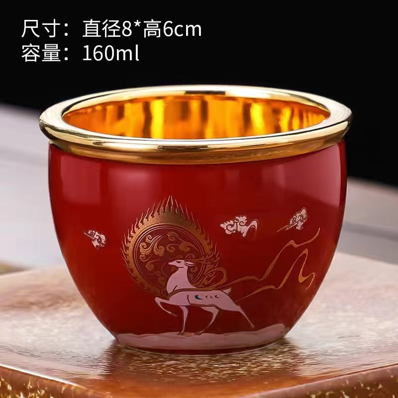 Master Collection----Five Coloured Deer Gold Master Mug Master Hand Gilt Mug Tea cup (M425)