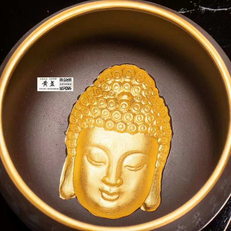 Master Collection-----Purple Clay Gold Gilded Statue of Buddha Tea Cup (M429)