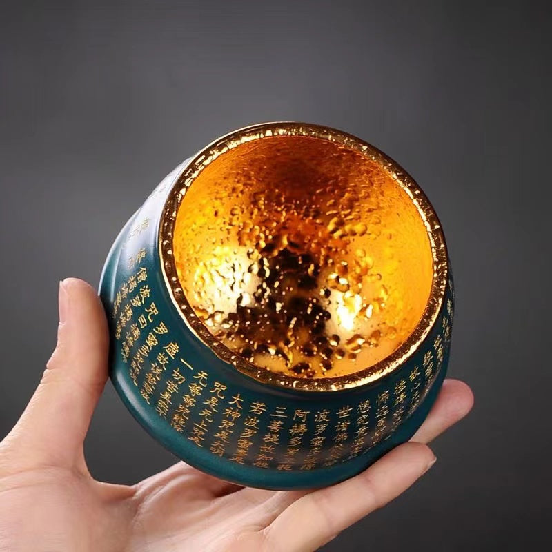 Master Collection-----Buddha Sutra Non-pouring cup pure handmade gold-plated tea cup  (M430)